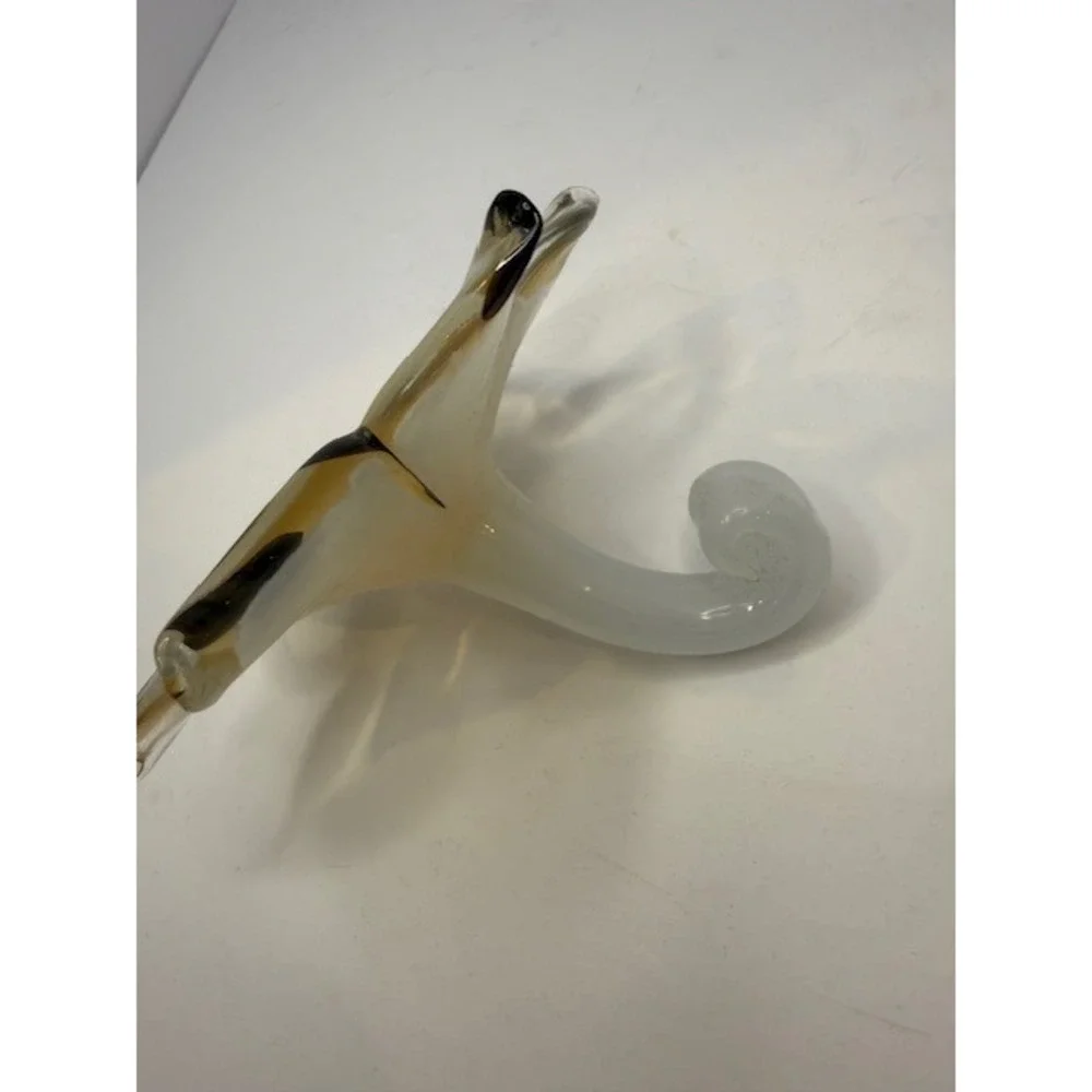 Murano Glass Lilly shaped flower curved stem paper weight White Italy Glass - Picture 6 of 7